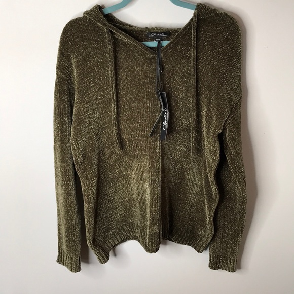 Charlie B Sweaters - Green Olive Charlie B Hooded Sweater Size M NWT